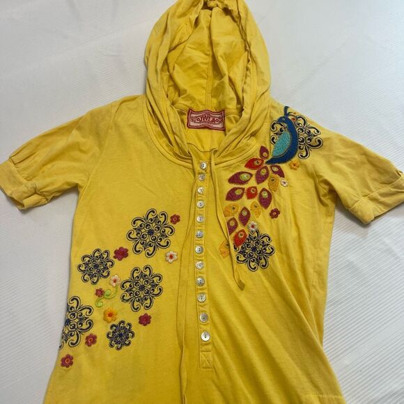 Johnny Was Yellow Embroidered VTG Y2k Top Size Small Medium See Measurements - Picture 1 of 8